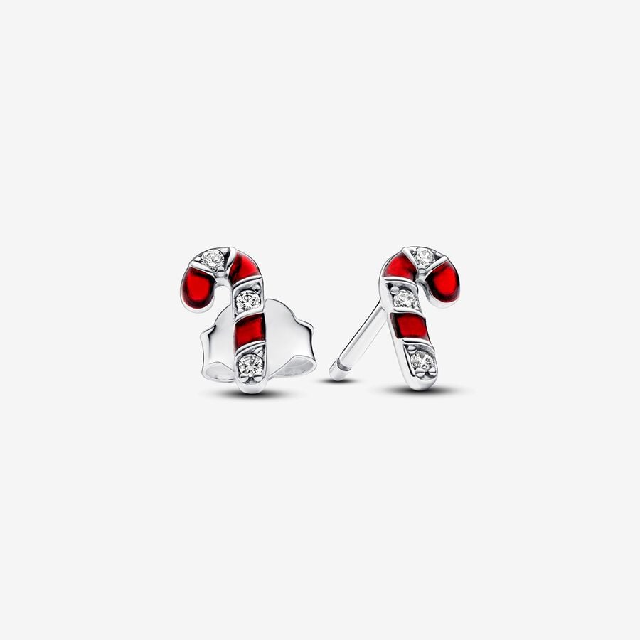 Sparkling Red Candy Cane Stud Earrings