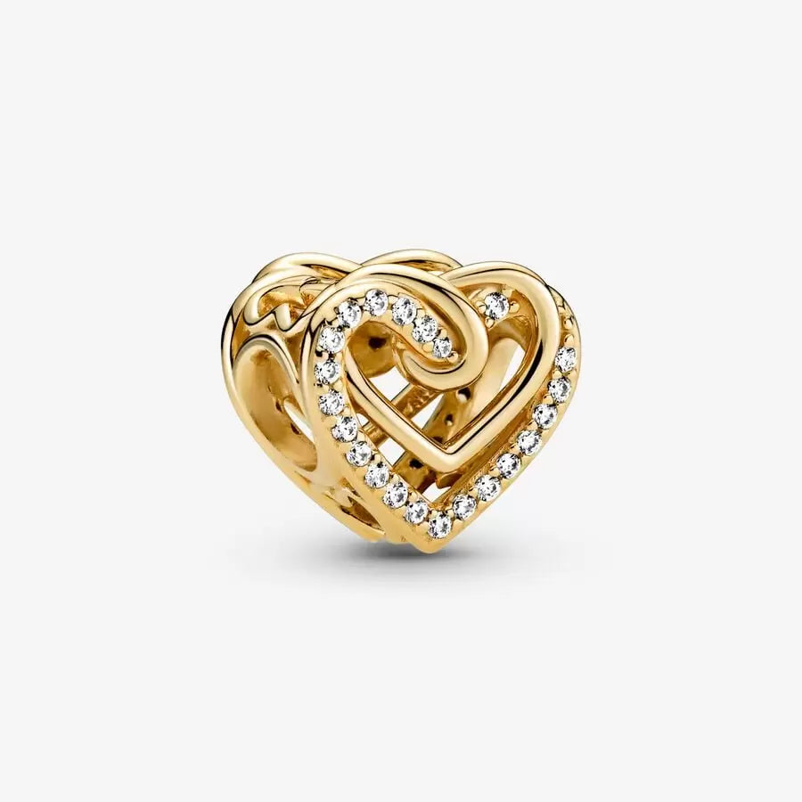 Sparkling Entwined Hearts Charm~ Gold