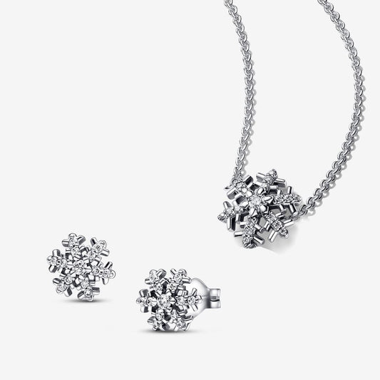 Sparkling Snowflake Pendant Necklace and Earring Set