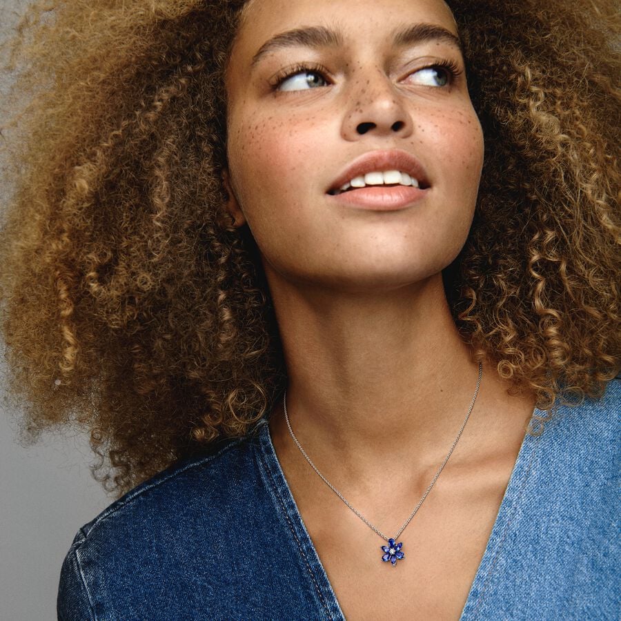 Sparkling Blue Herbarium Cluster Pendant Necklace