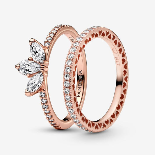 Rose Gold Tear-shaped Tiara Ring Set