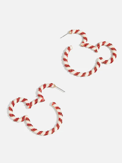 Mickey Mouse Disney Candy Cane Outline Hoop Earrings