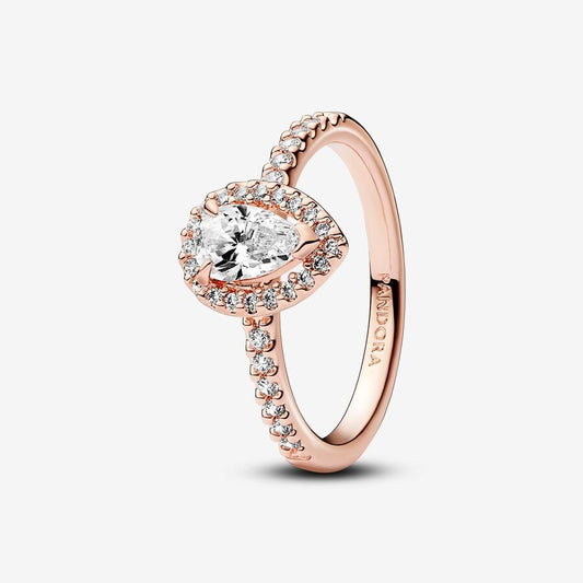 Rose Gold Sparkling Pear Halo Ring