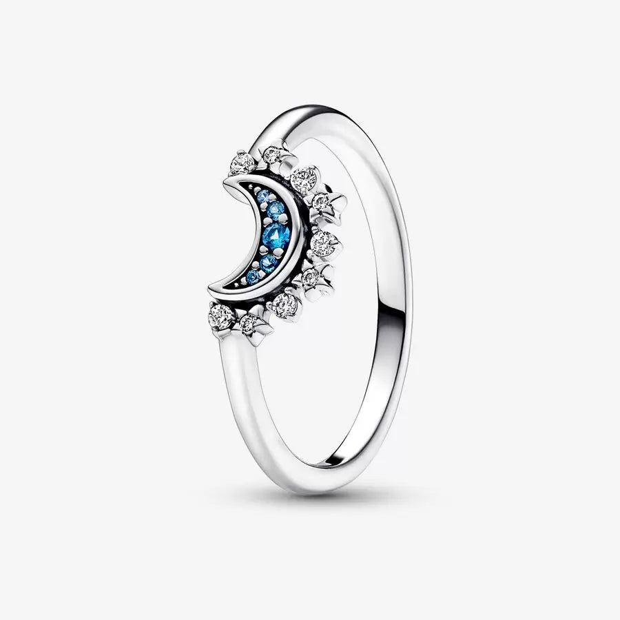 Celestial Blue Sparkling Moon Ring