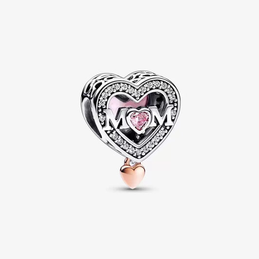 Two-tone Openwork Mom & Heart Charm