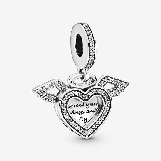 Heart and Angel Wings Dangle Charm