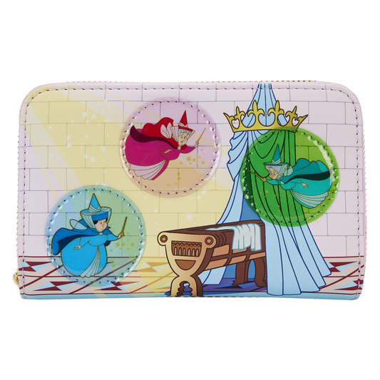 Sleeping Beauty Castle Three Good Fairies Stained Glass Zip Around Wallet