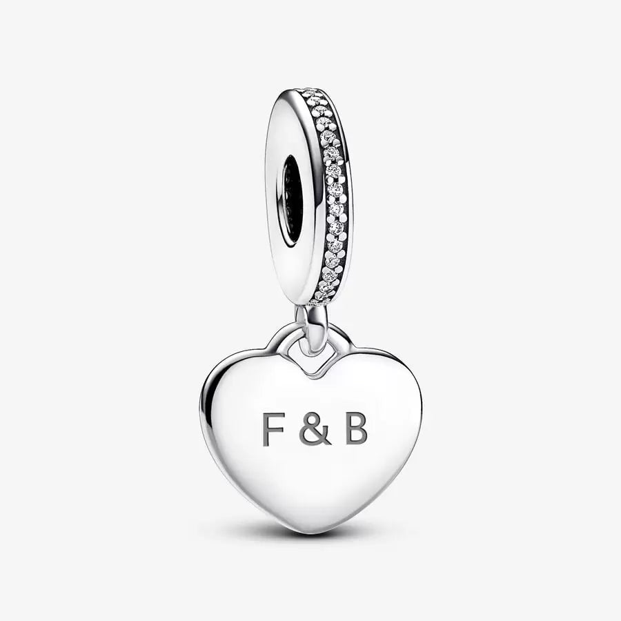 Engravable Heart Tag Dangle Charm Silver