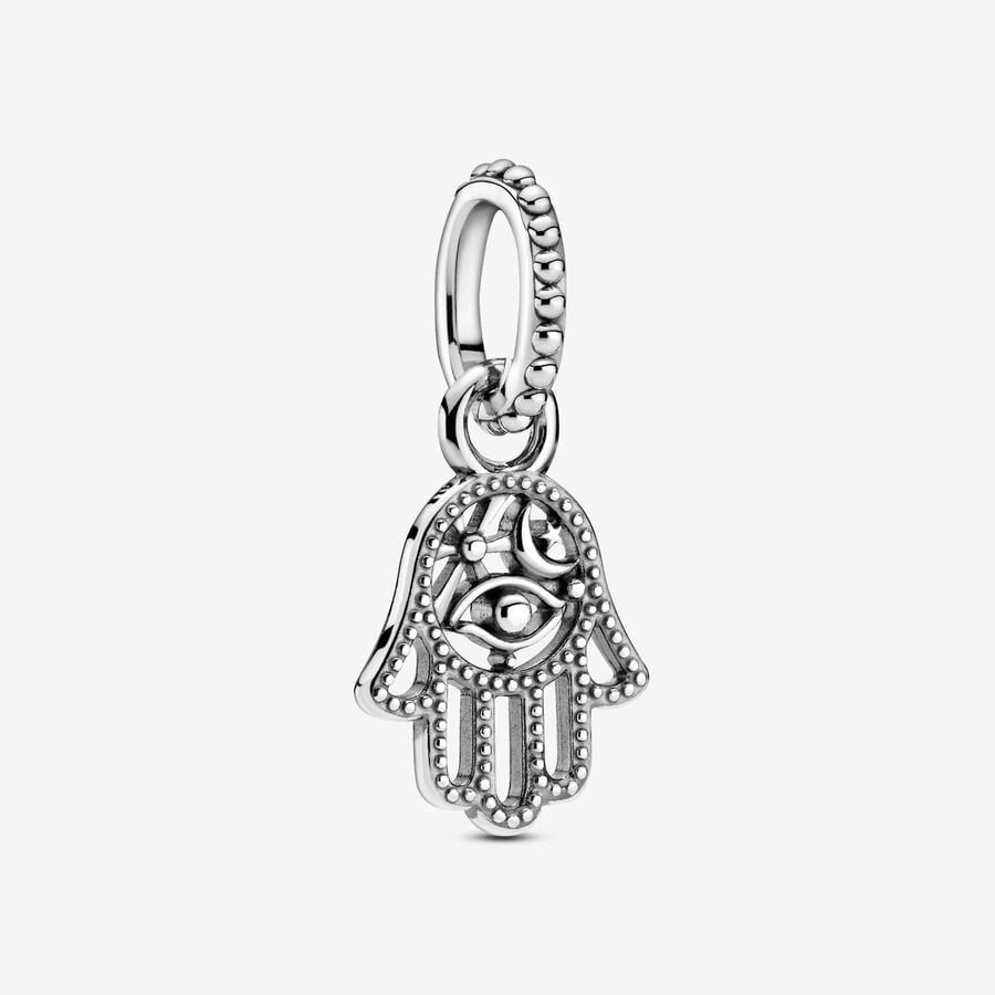 Protective Hamsa Hand Dangle Charm Silver