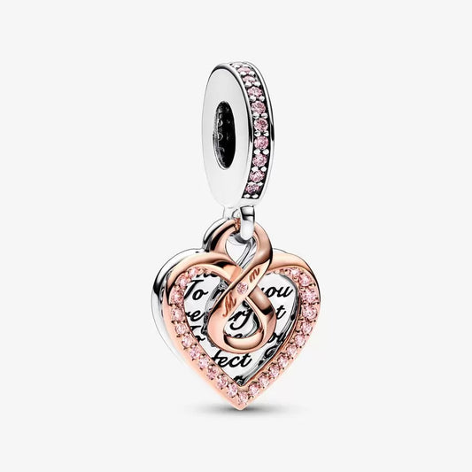 Two-tone Infinity Heart Double Dangle Charm