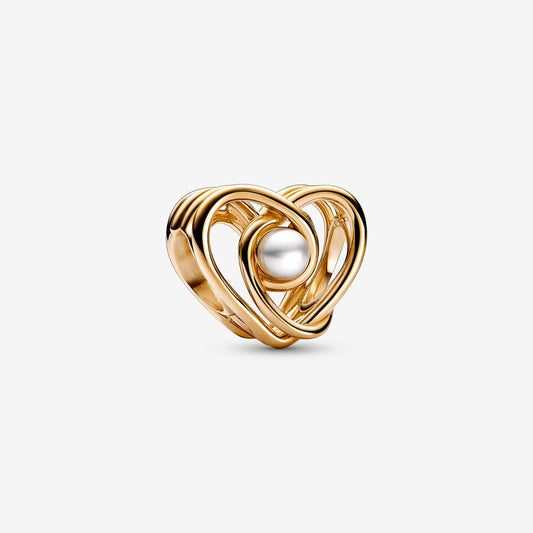 Openwork Swirling Heart & Treated Freshwater Cultured Pearl Charm