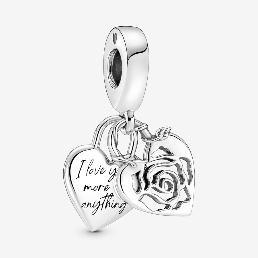 Rose Heart Padlock Dangle Charm