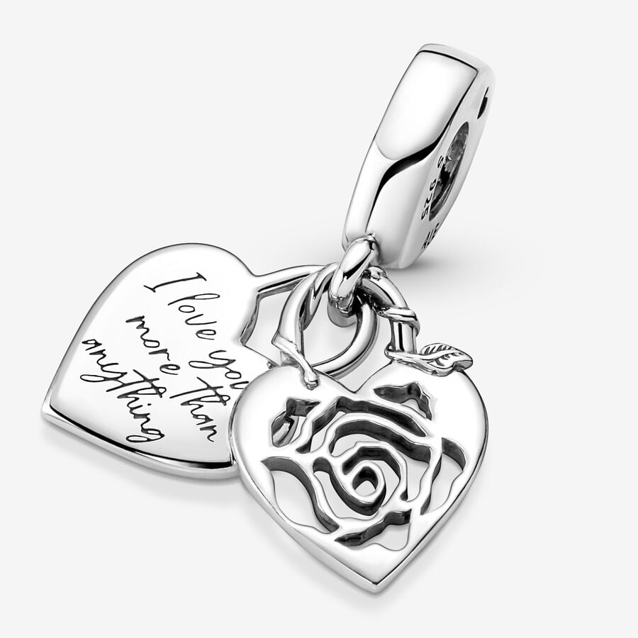 Rose Heart Padlock Dangle Charm