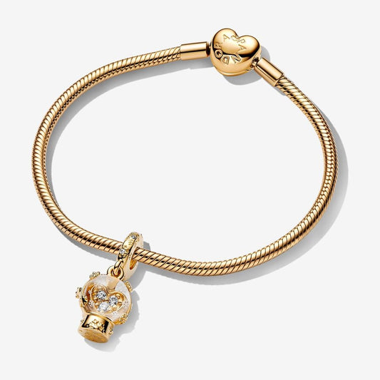 Golden Heart Snowflake Snow Globe Charm Bracelet Set