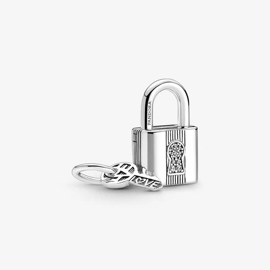 Padlock and Key Dangle Charm Silver