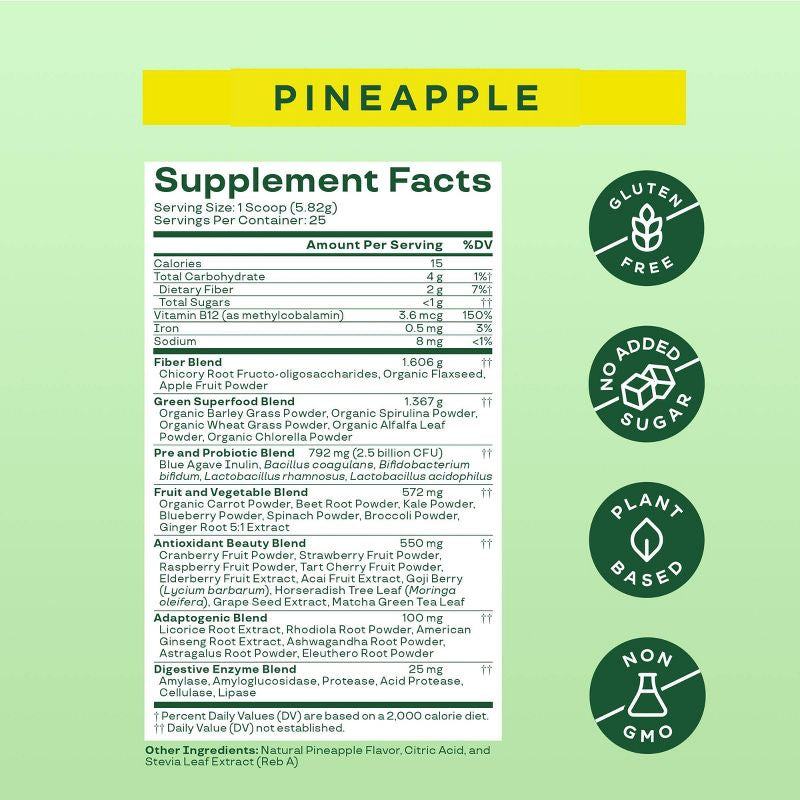 BLOOM NUTRITION Greens and Superfoods Powder - Pineapple - 25ct