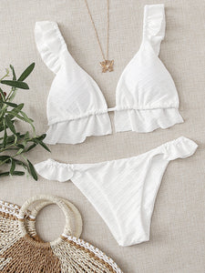 Bikini con tirantes fruncidos blanco