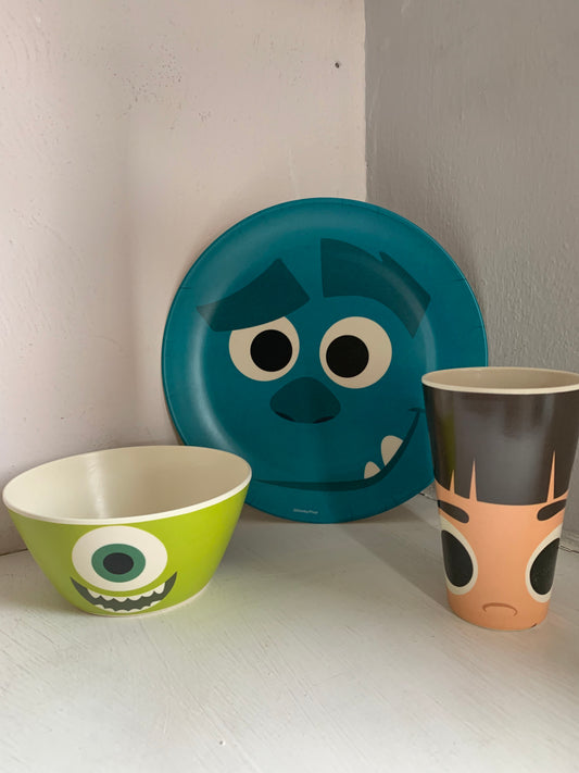VAJILLA BAMBU MONSTER INC 3 PIEZAS
