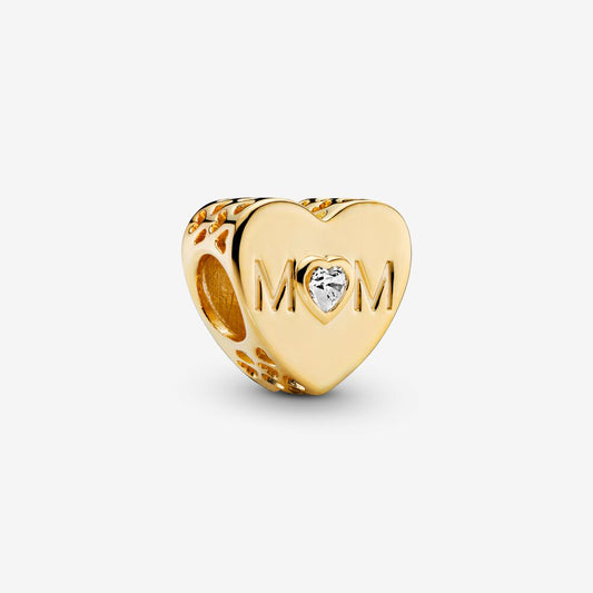 Clear Mom Heart Charm~ Gold