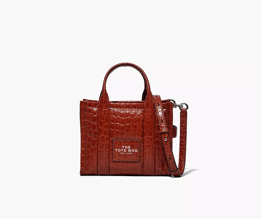 THE CROC-EMBOSSED MINI TOTE BAG- Spice Brown