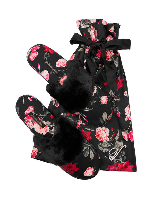 Signature Satin Slipper- Negra de flores