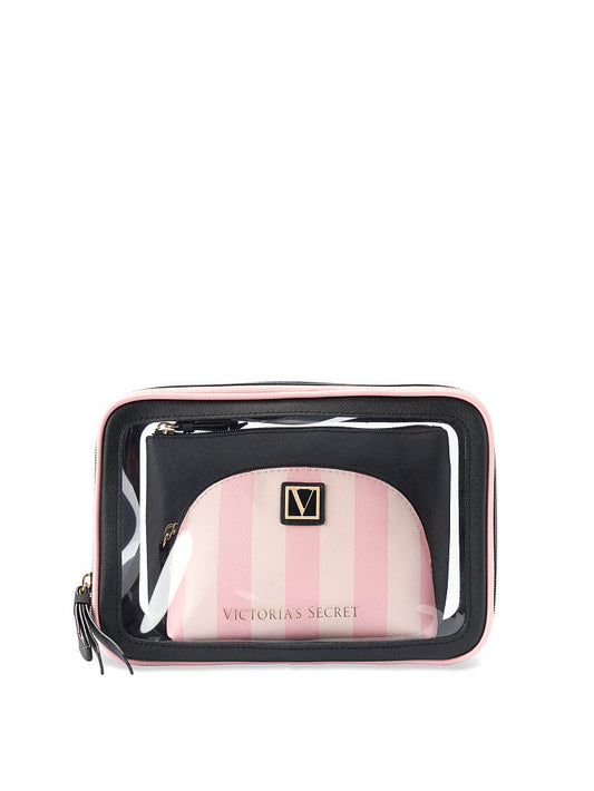 Beauty Bag Trio-Rosa con rayas