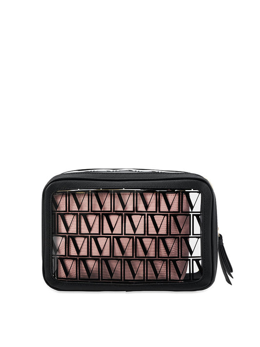 Beauty Bag Trio-Negra con flores rosas