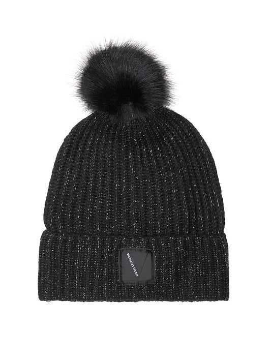 Pom-Pom Hat-Negro sin piedras