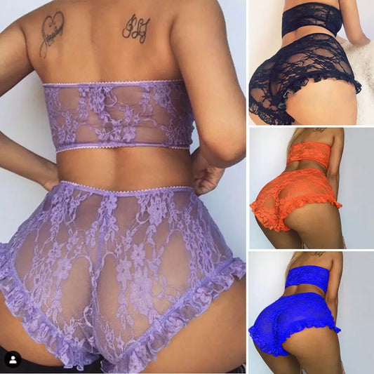 Conjunto de lencería boyshort de encaje varios colores