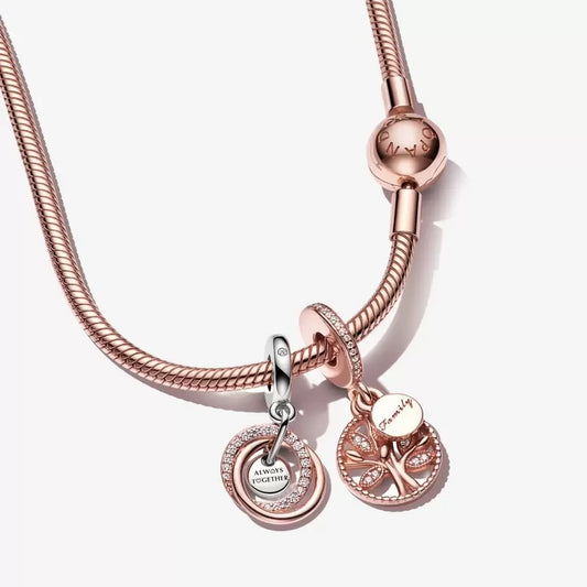 Family Circle Rose Charm Necklace Set