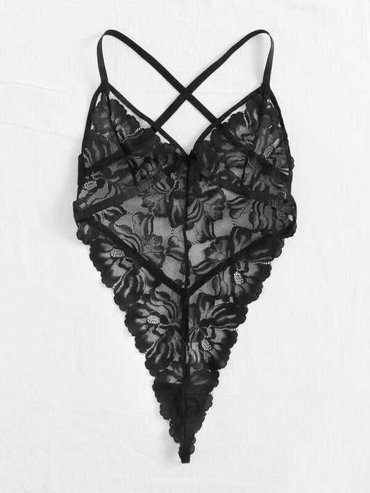 Bodysuit de encaje-Negro