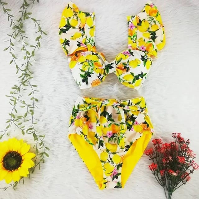 Traje de Baño~ Bikini Bow Olanes Cintura Alta Limones