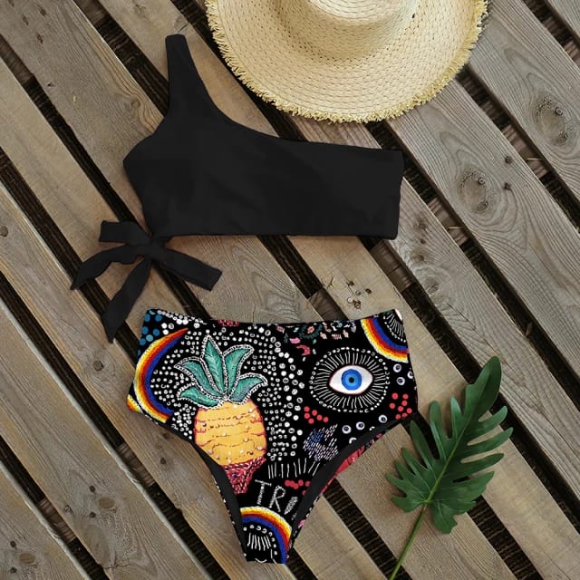 Traje de Baño~ Bikini Escote Asimétrico Estilo Hippie