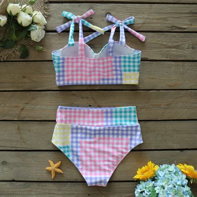 Traje de Baño~ Bikini Cuadritos Colores Pastel