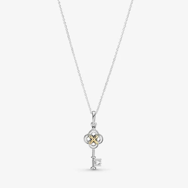 Two-tone Key & Flower Necklace