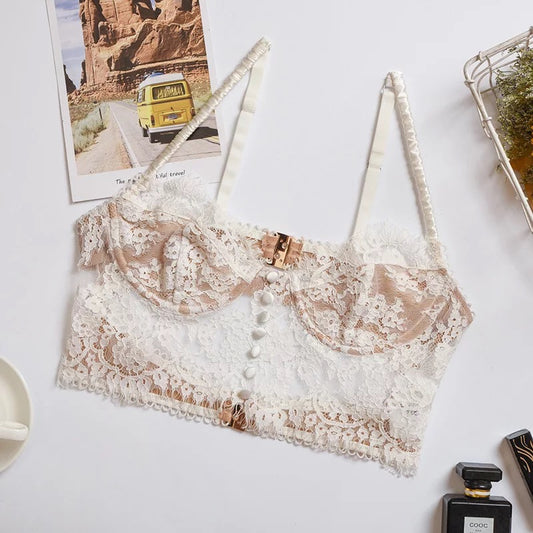Top encaje blanco con beige y flores