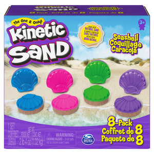 Paquete de 8 contenedores de arena cinética, concha marina con 4 colores neón de arena cinética y arena de playa cinética