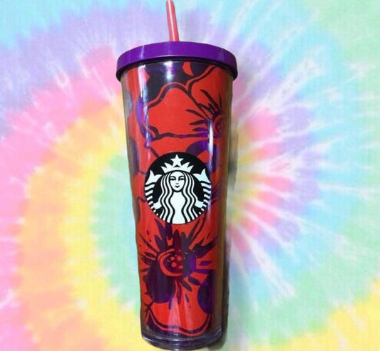 Starbucks Vaso-Flores Naranja con Morado