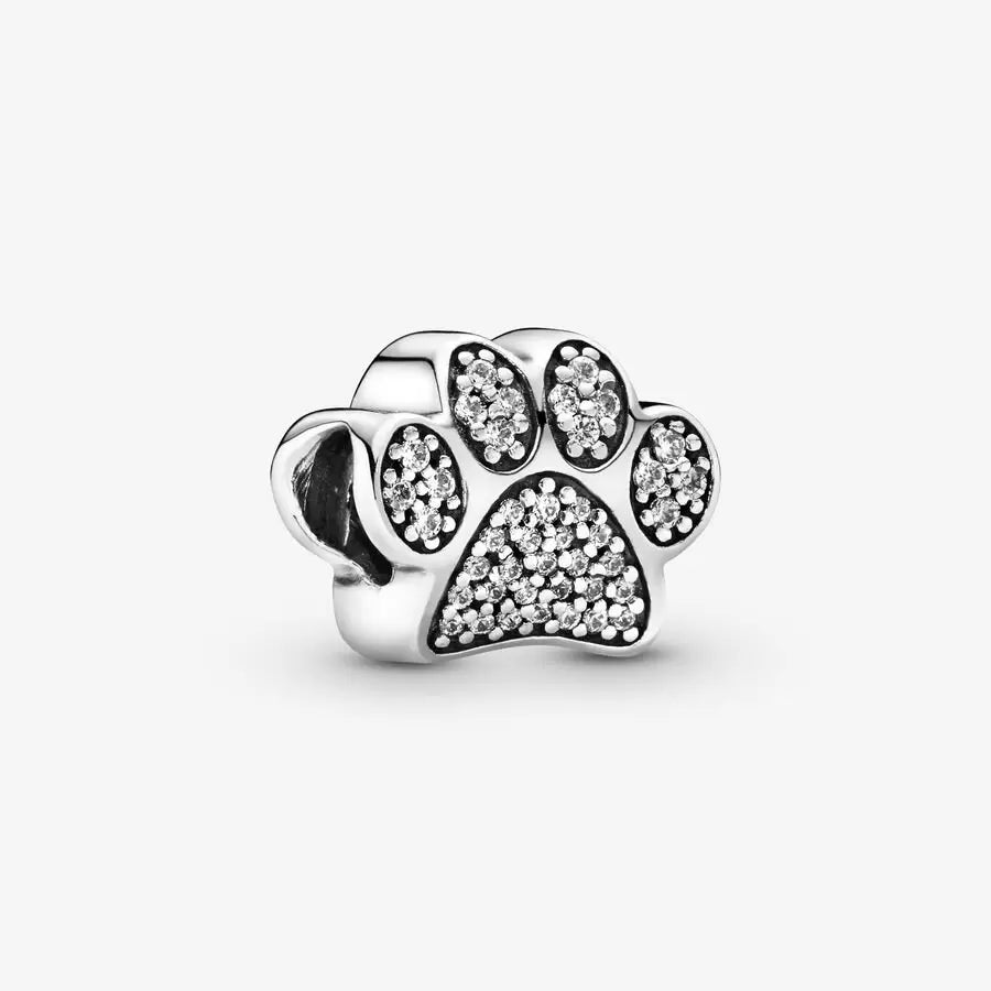 Silver Sparkling Paw Print Charm