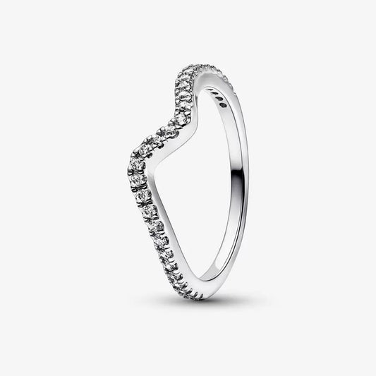 Silver Sparkling Wave Ring