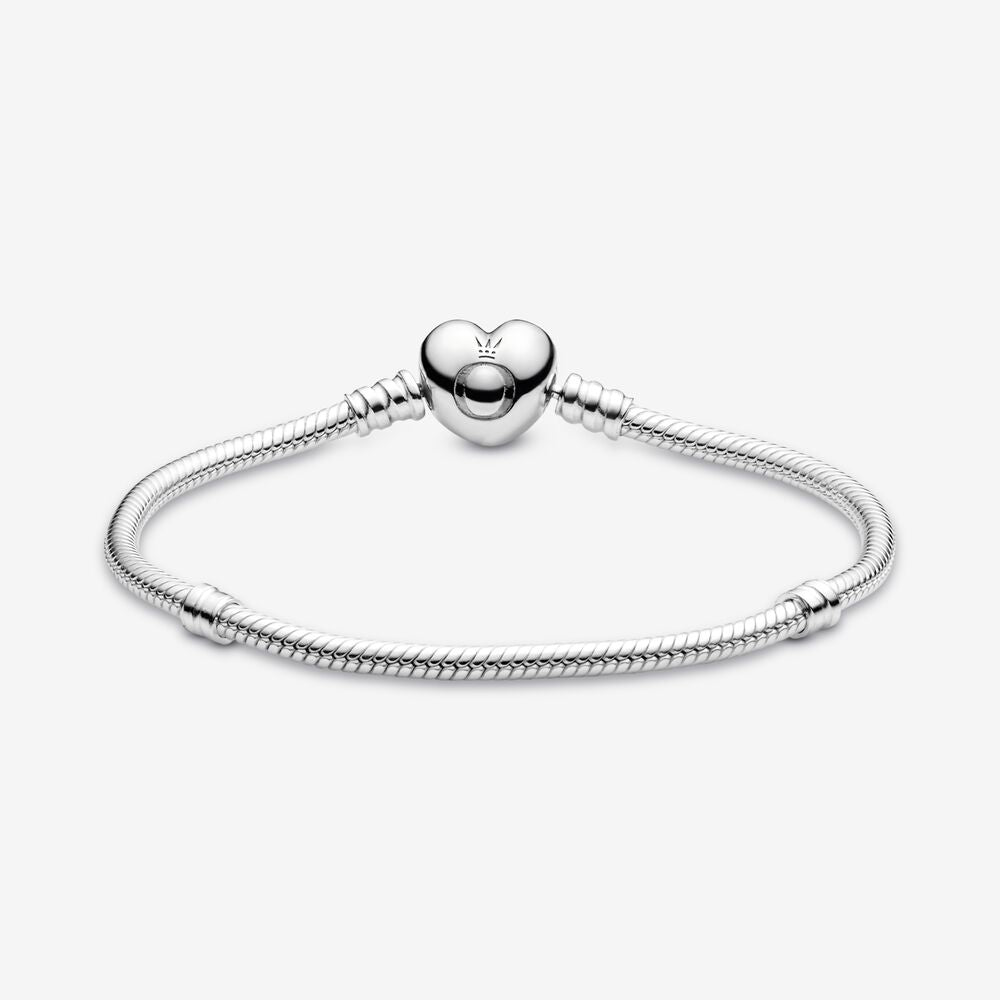 Pandora Moments Heart Clasp Snake Chain Bracelet ~ Silver