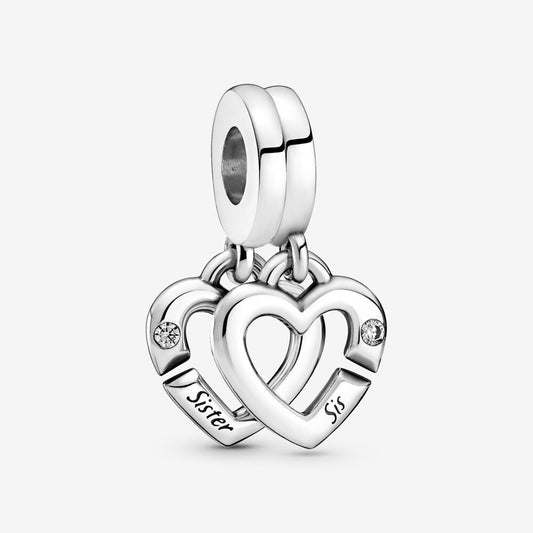 Linked Sister Hearts Split Dangle Charm