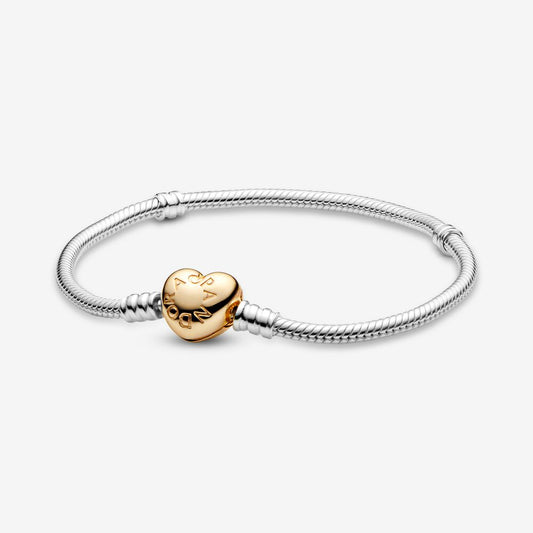 Pandora Moments Heart Clasp Snake Chain Bracelet~ Silver/Gold