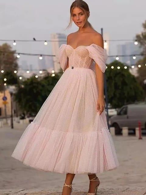 Maxi Vestido~ Sin Hombros Escote de Corazón Rosa