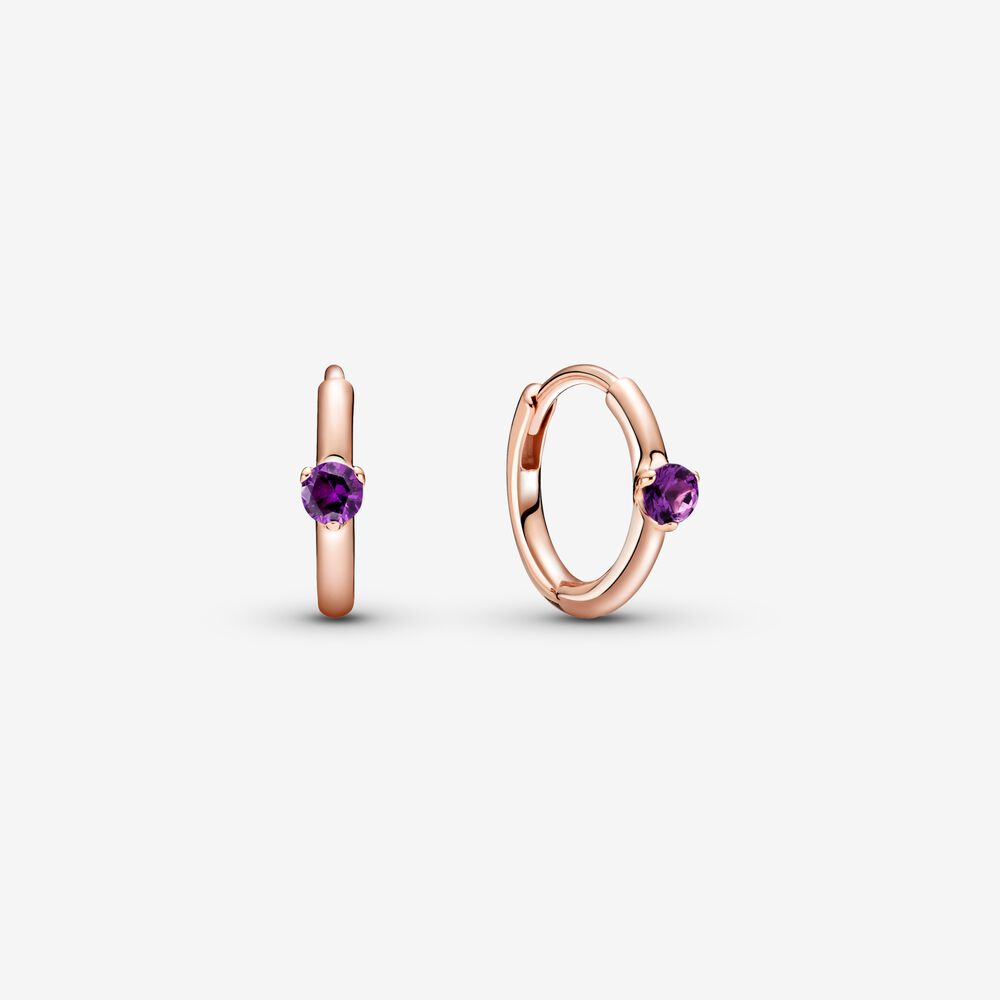 Purple Solitaire Huggie Hoop-Aretes