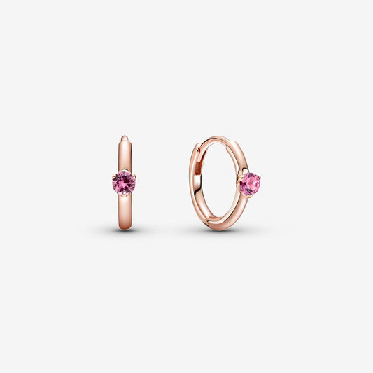 Pink Solitaire Huggie Hoop-Aretes