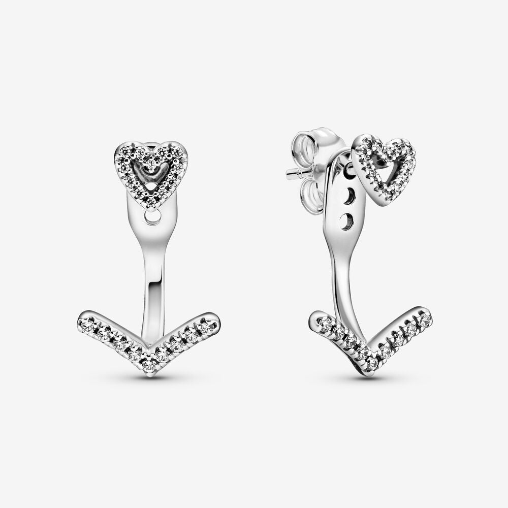 Sparkling Wishbone Heart Stud-Aretes