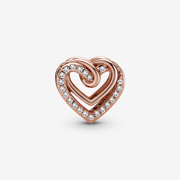 Sparkling Entwined Hearts Charm~ Rose Gold