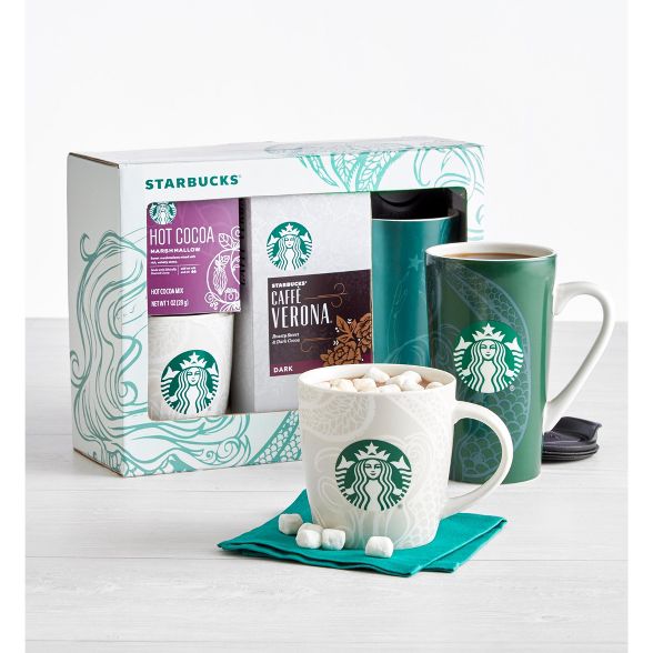 Juego de regalo de taza de gres, chocolate caliente y café Starbucks Home & Away, incluye taza de viaje y de cerámica