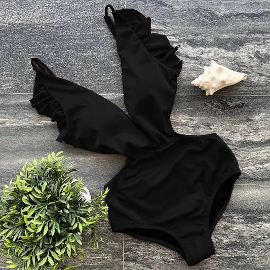 traje de baño completo con cuello de V negro